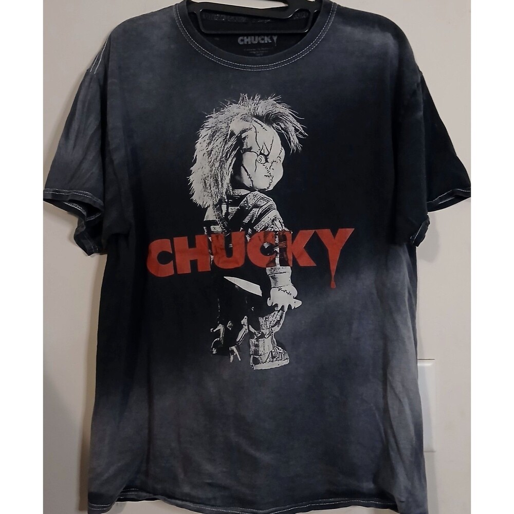 Chucky Child's Play Washed Black T Shirt Mens Large Double Sided Horror 2021